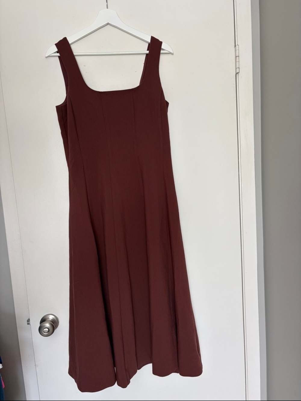 NEW Ann Taylor Midi Dress 2 Brown Square Neck Fit and Flare Seamed Sleeveless